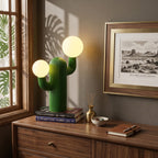 Fluted Cactus Table Lamp, Opal Glass Globes