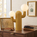 Fluted Cactus Table Lamp, Opal Glass Globes