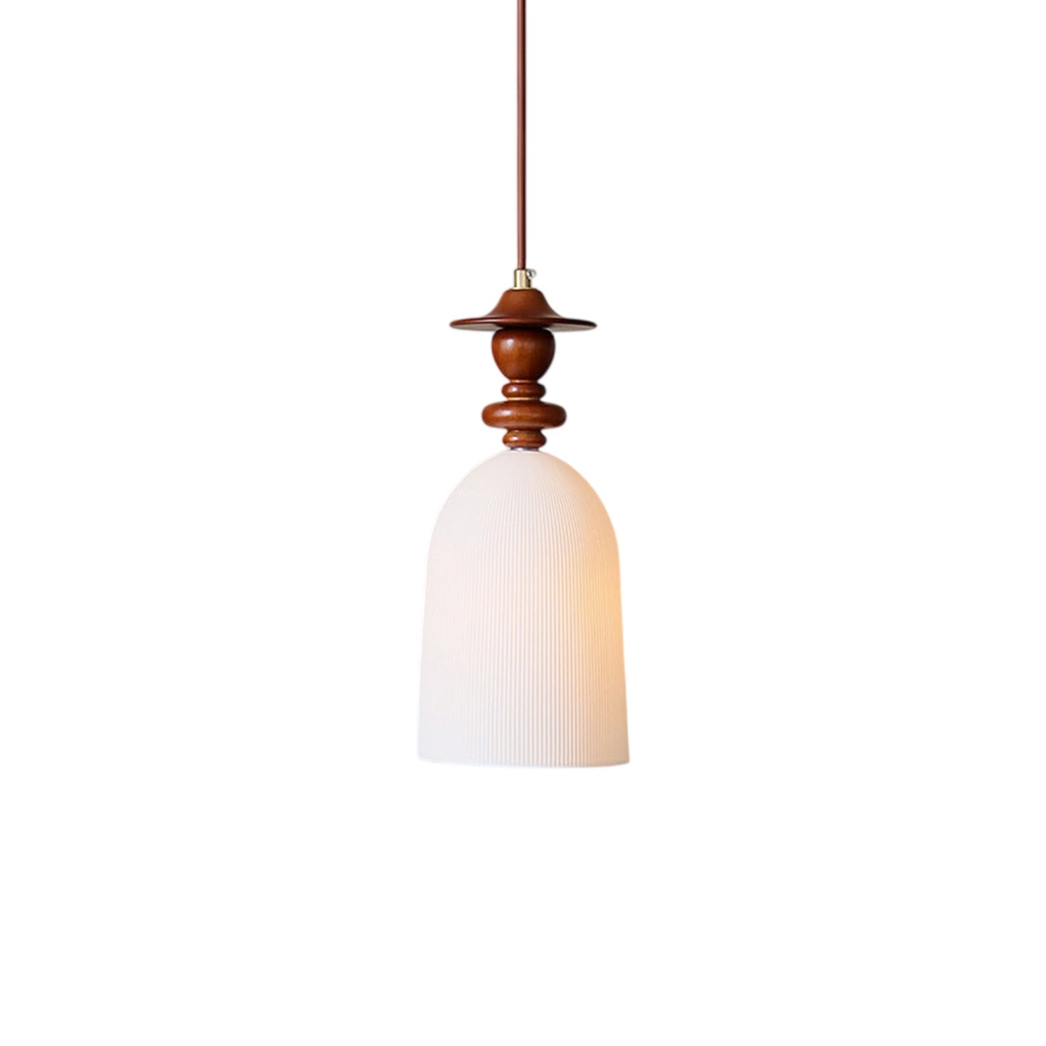Fluted Ceramic Pendant Lamp, Wooden Neck