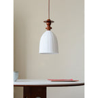Fluted Ceramic Pendant Lamp, Wooden Neck