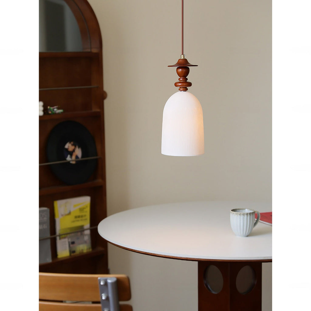 Fluted Ceramic Pendant Lamp, Wooden Neck