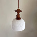 Fluted Ceramic Pendant Lamp, Wooden Neck