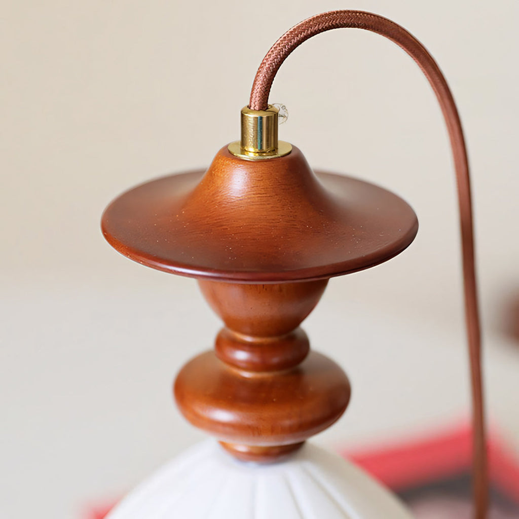 Fluted Ceramic Pendant Lamp, Wooden Neck