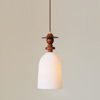 Fluted Ceramic Pendant Lamp, Wooden Neck