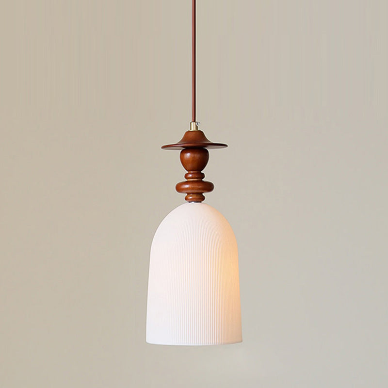 Fluted Ceramic Pendant Lamp, Wooden Neck