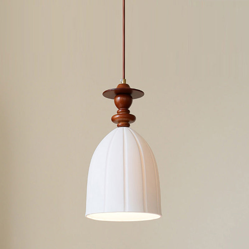 Fluted Ceramic Pendant Lamp, Wooden Neck