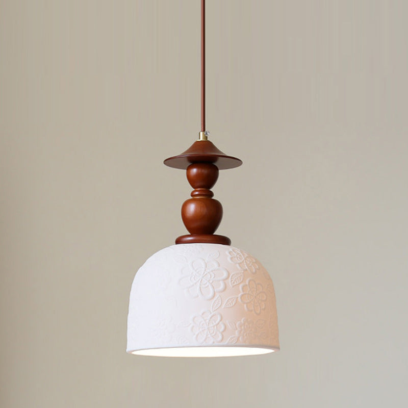 Fluted Ceramic Pendant Lamp, Wooden Neck