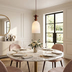 Fluted Ceramic Pendant Lamp, Wooden Neck