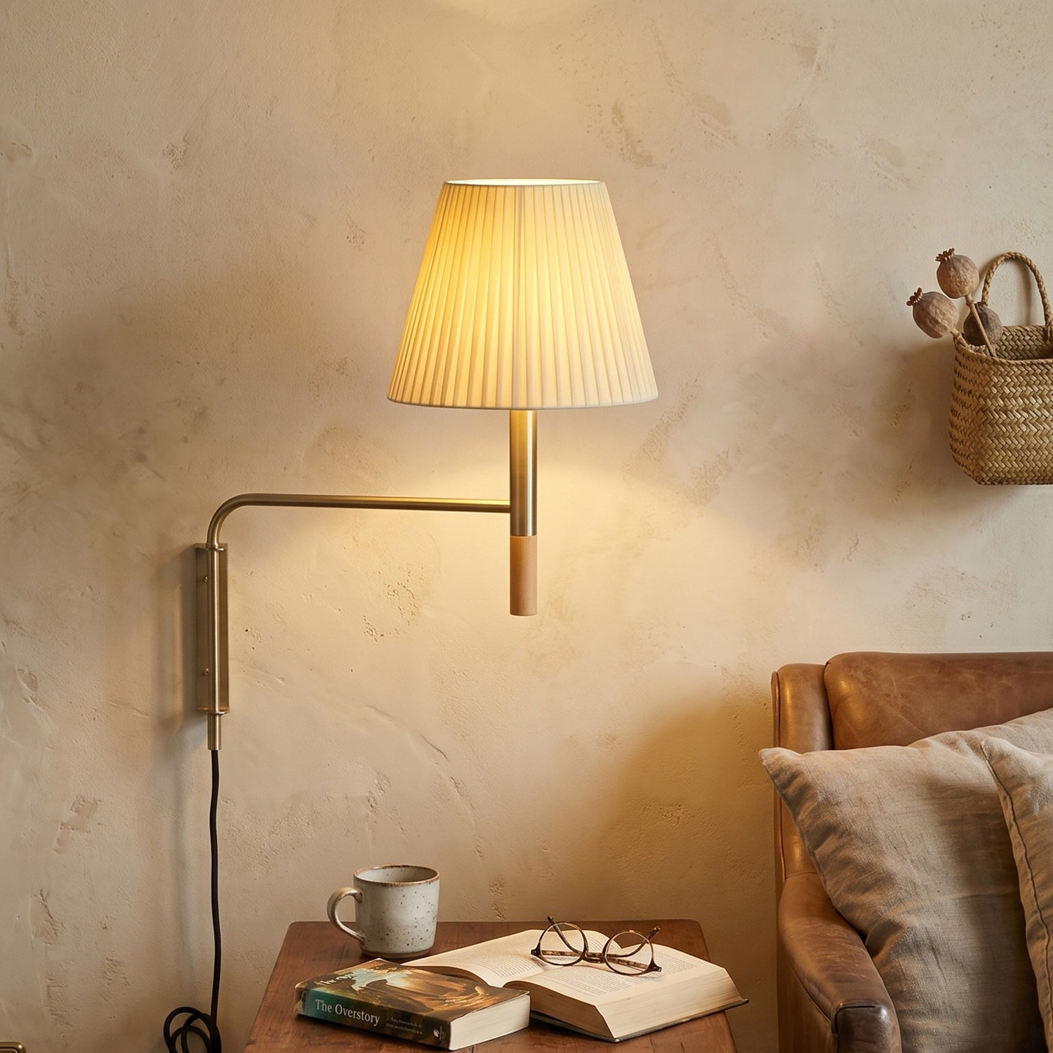 Plug-In Swing-Arm Wall Sconce, Steel & Wood