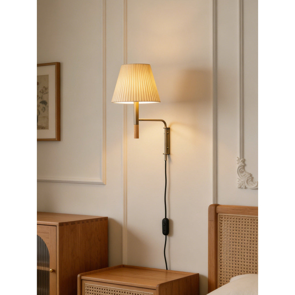 Plug-In Swing-Arm Wall Sconce, Steel & Wood