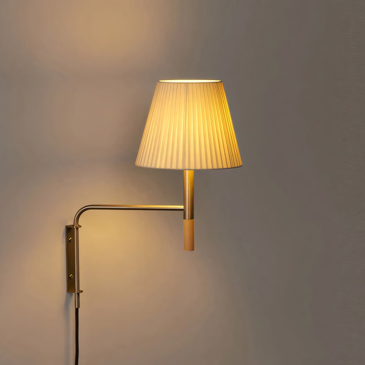 Plug-In Swing-Arm Wall Sconce, Steel & Wood