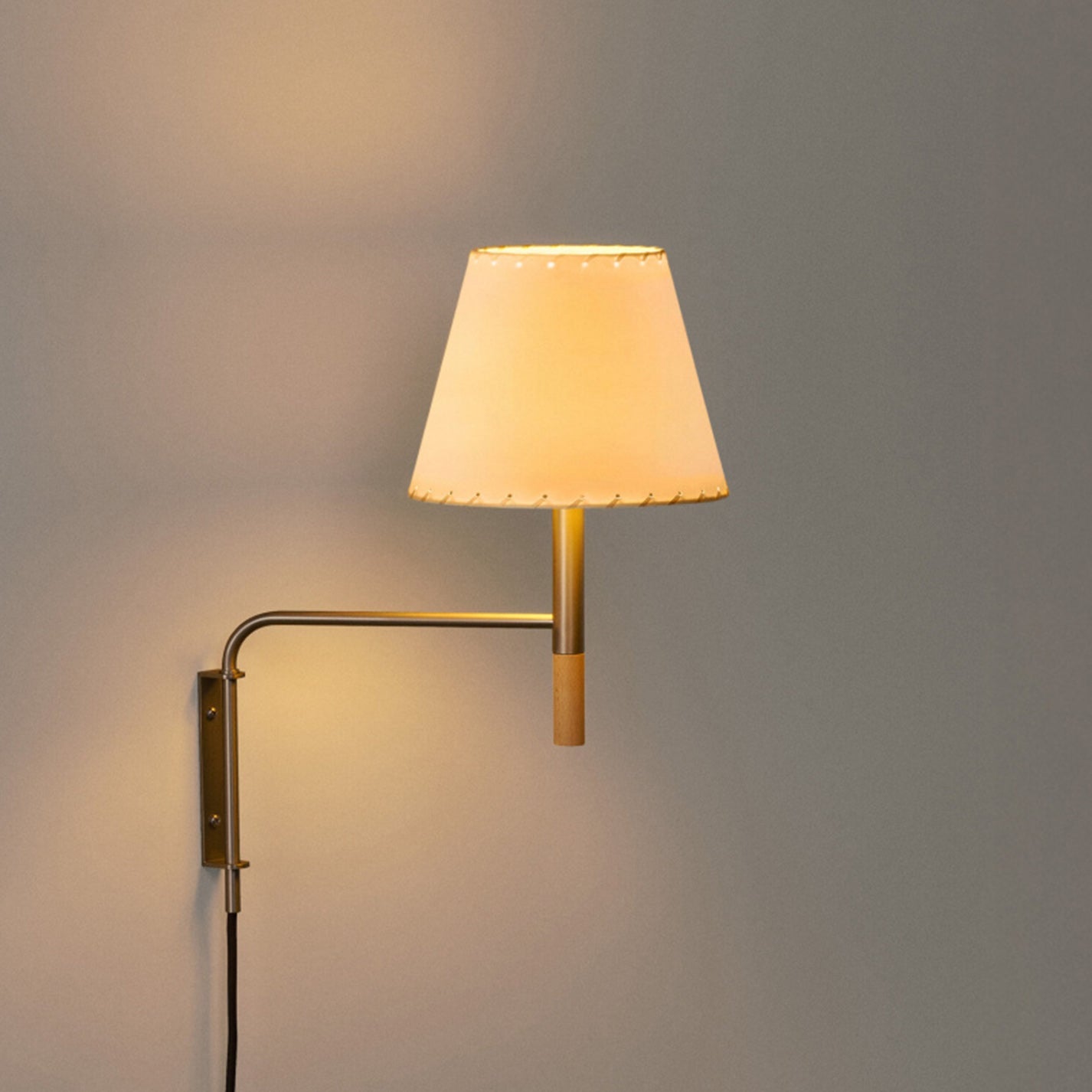 Plug-In Swing-Arm Wall Sconce, Steel & Wood