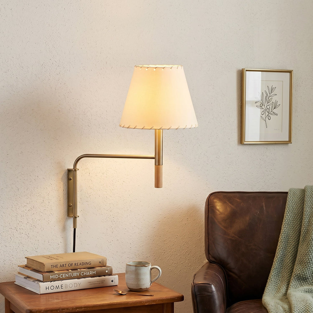 Plug-In Swing-Arm Wall Sconce, Steel & Wood