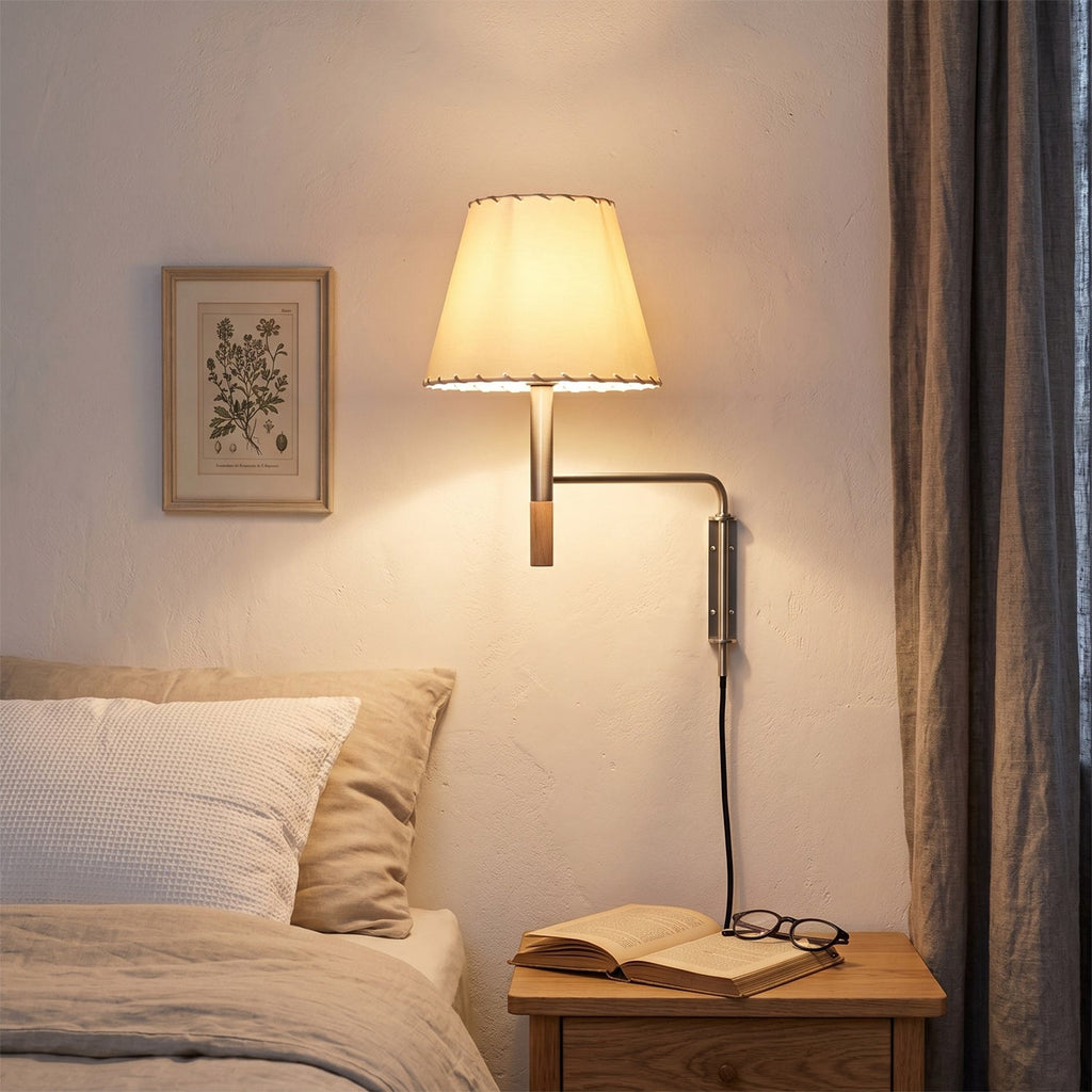 Plug-In Swing-Arm Wall Sconce, Steel & Wood