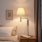 Plug-In Swing-Arm Wall Sconce, Steel & Wood