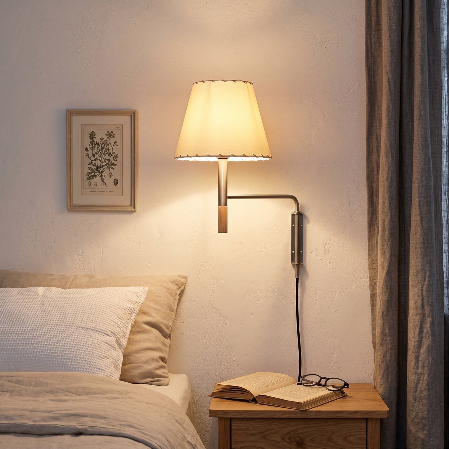 Plug-In Swing-Arm Wall Sconce, Steel & Wood