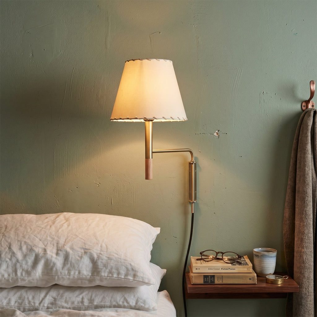 Plug-In Swing-Arm Wall Sconce, Steel & Wood