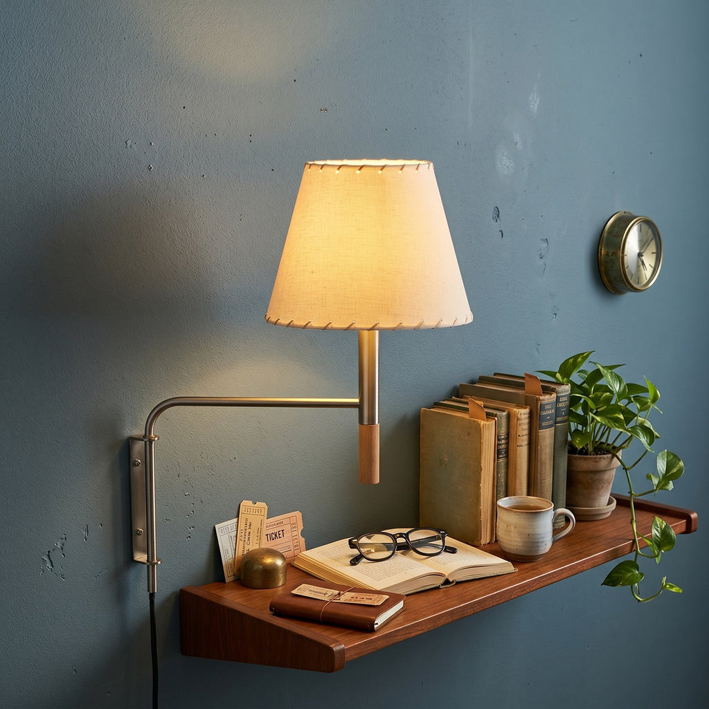 Plug-In Swing-Arm Wall Sconce, Steel & Wood