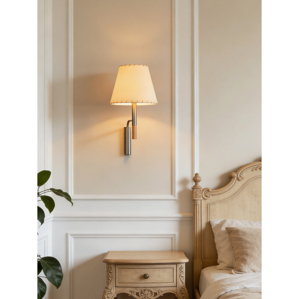 Tapered Wall Sconce, Steel Frame & Wood Accent
