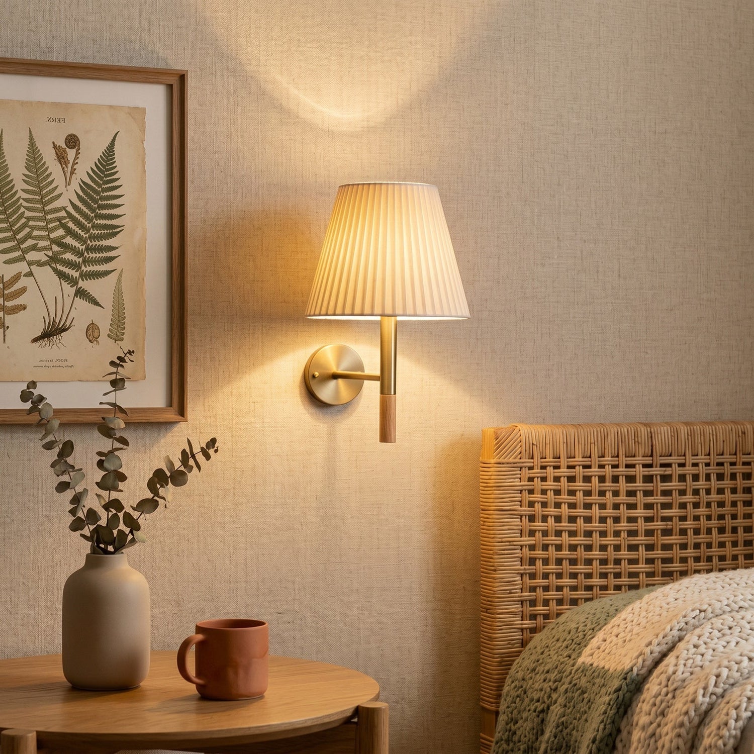 Tapered Wall Sconce, Steel Frame & Wood Accent