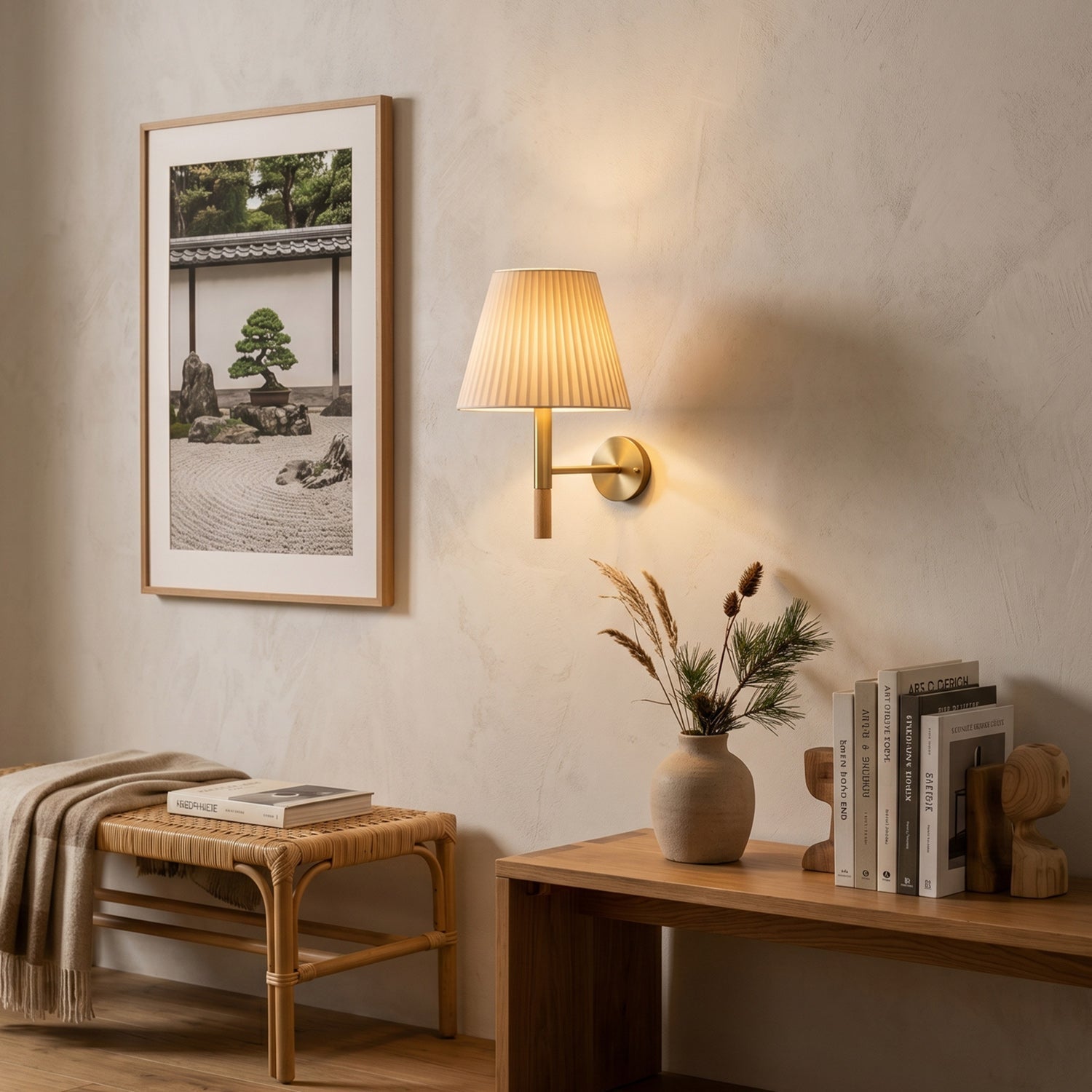 Tapered Wall Sconce, Steel Frame & Wood Accent
