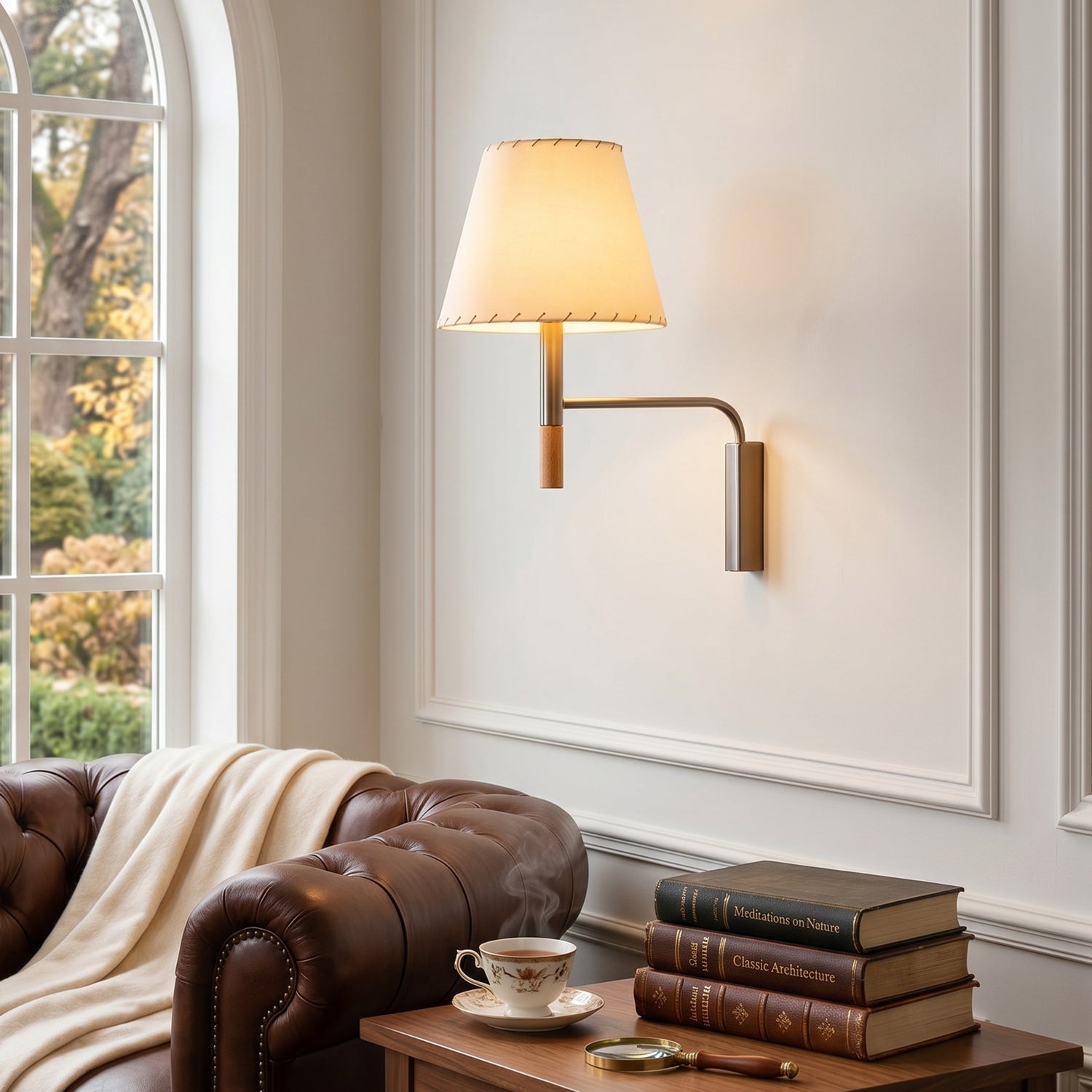 Tapered Wall Sconce, Steel Frame & Wood Accent