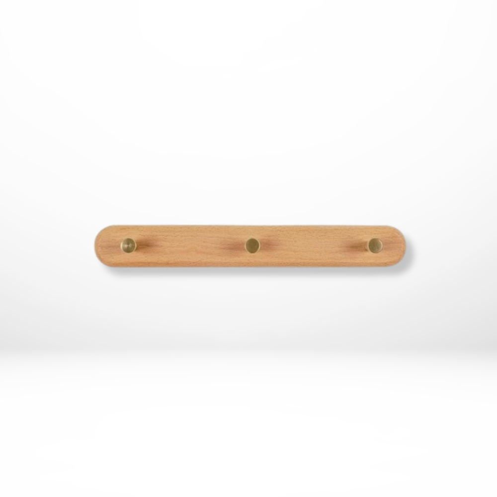 Stylish Wooden Wall Hooks with Brass Accents – Coat Hooks for Wall, Space-Saving Organizer