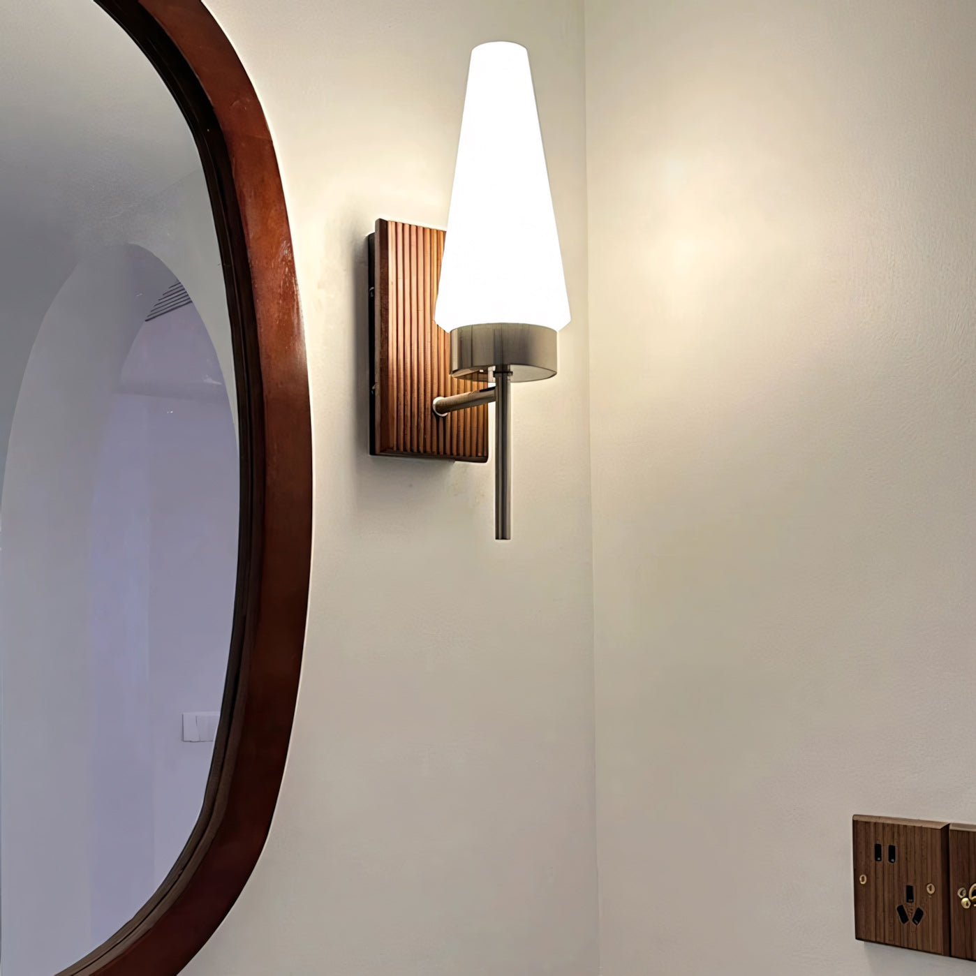 Mid-Century Wood & Glass Wall Lamp