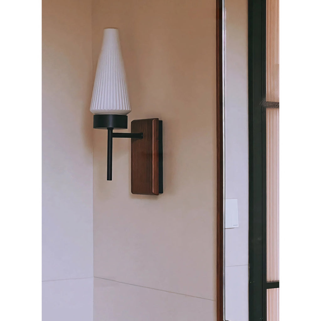 Mid-Century Wood & Glass Wall Lamp