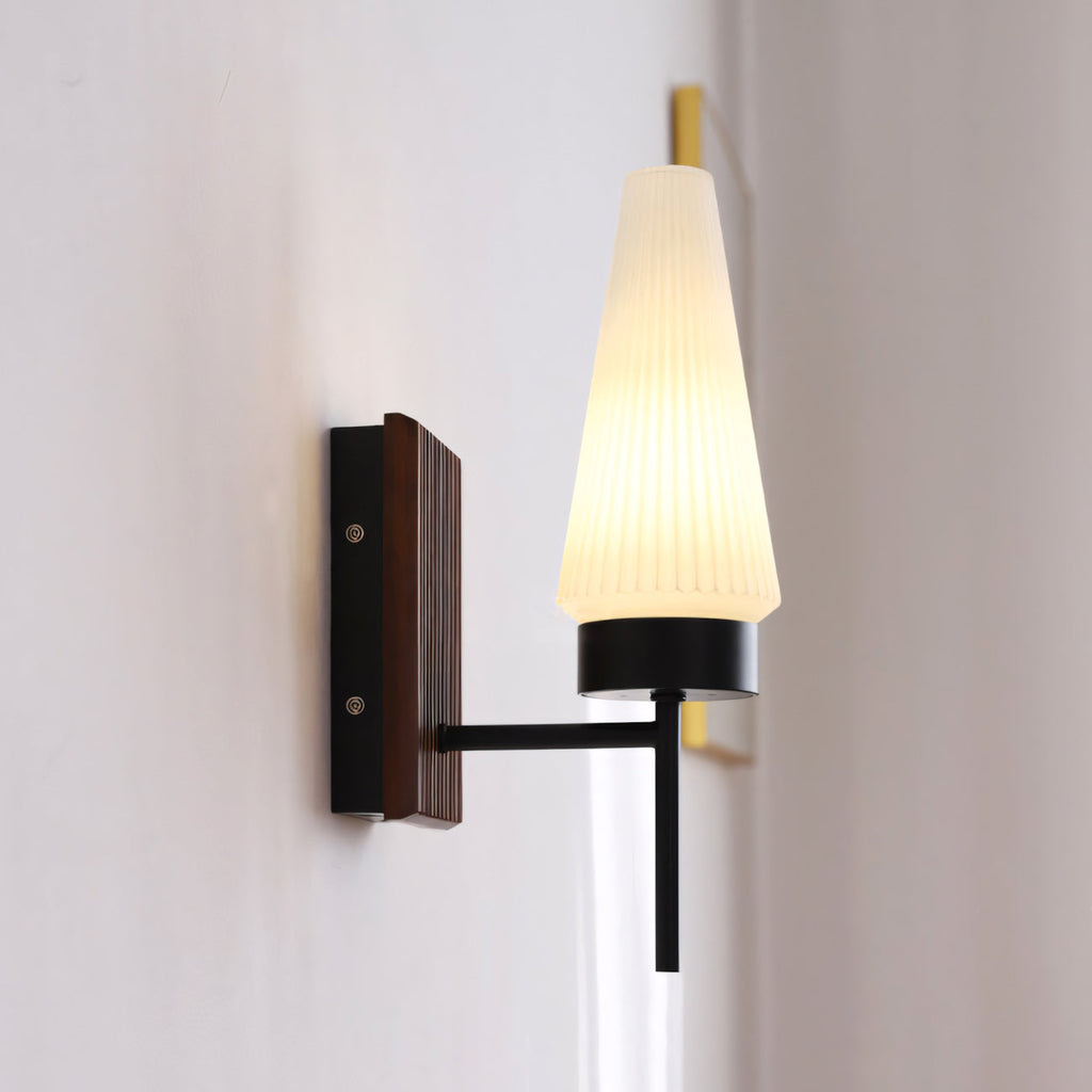 Mid-Century Wood & Glass Wall Lamp