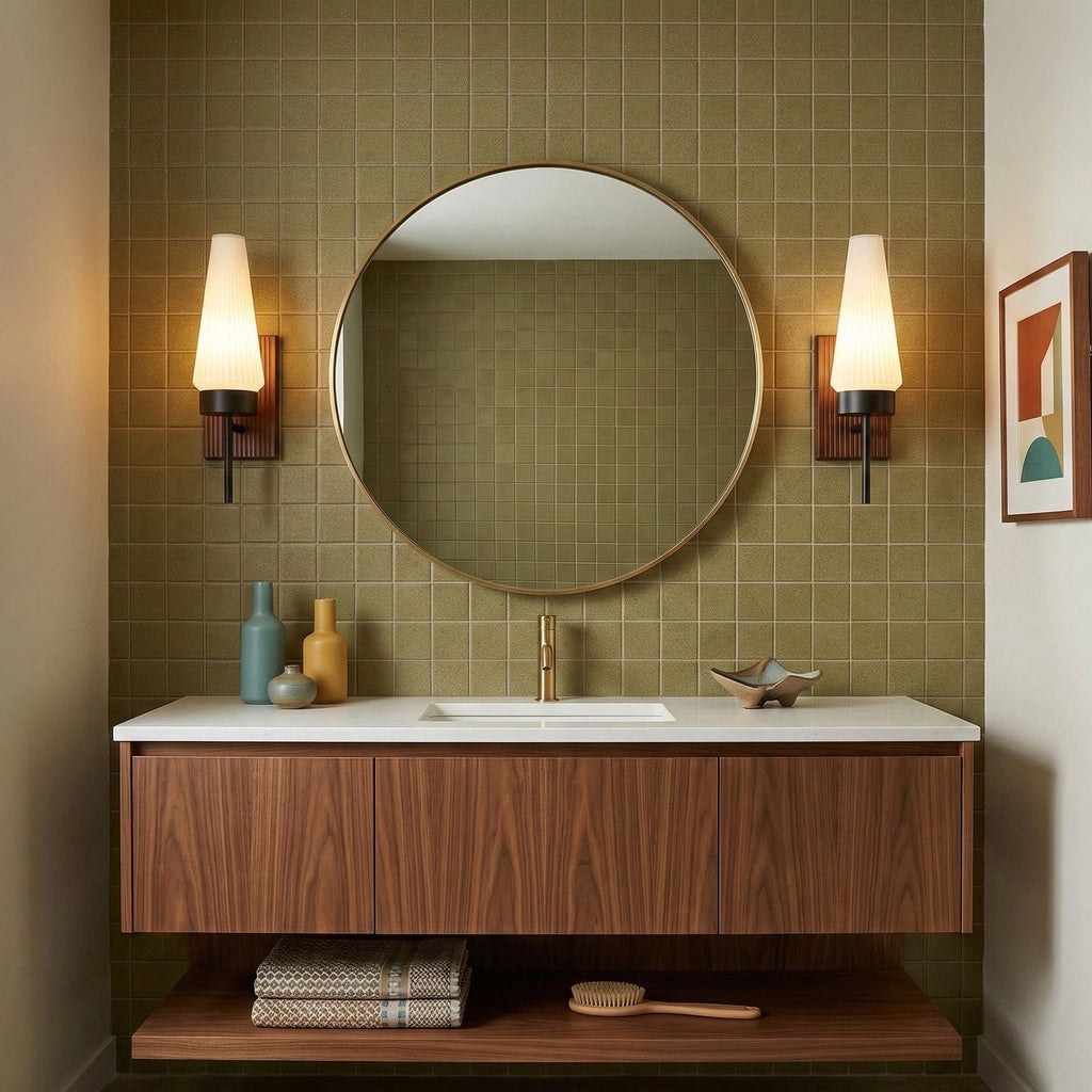 Mid-Century Wood & Glass Wall Lamp