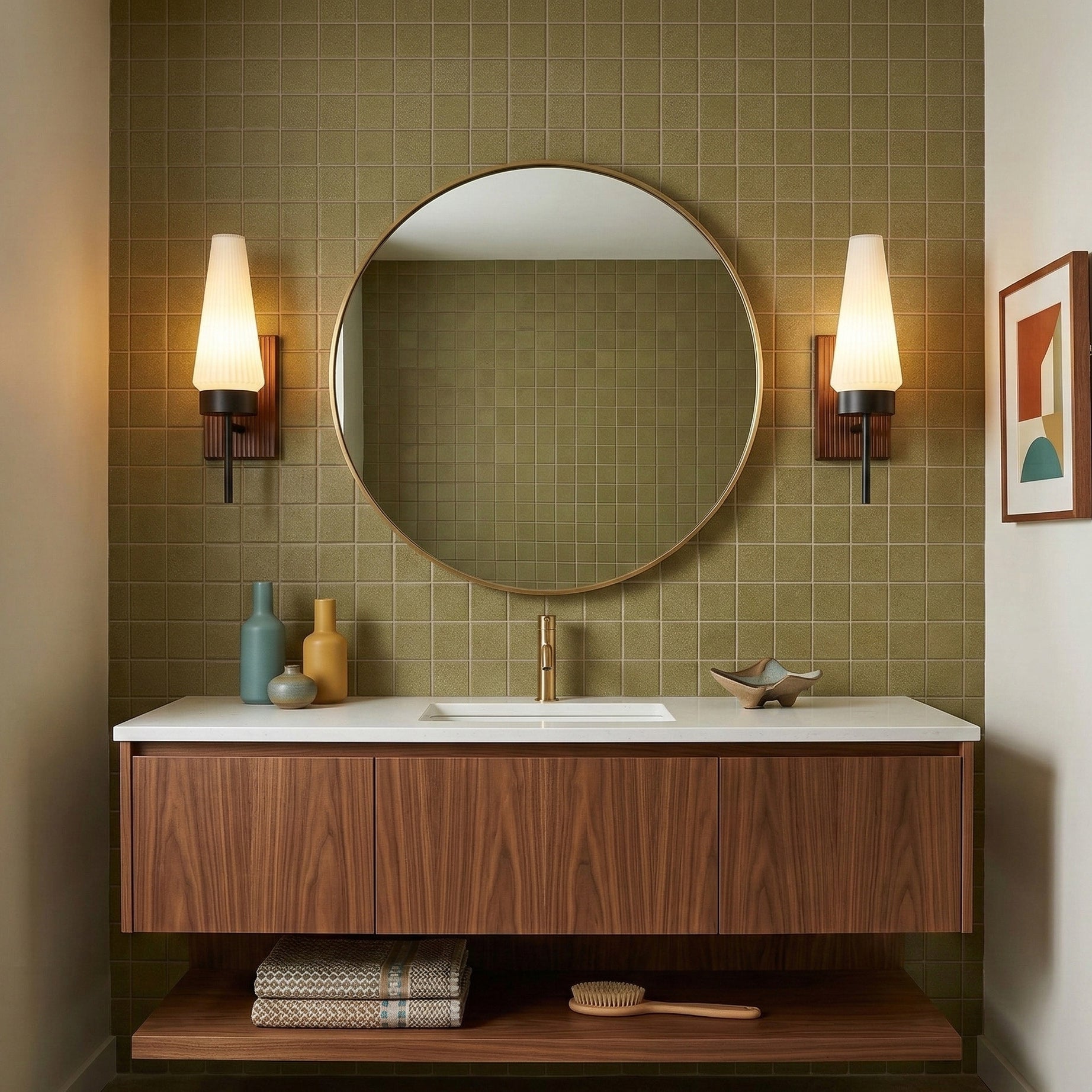 Mid-Century Wood & Glass Wall Lamp