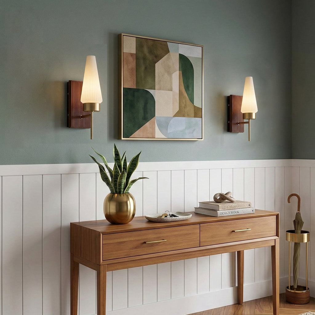 Mid-Century Wood & Glass Wall Lamp