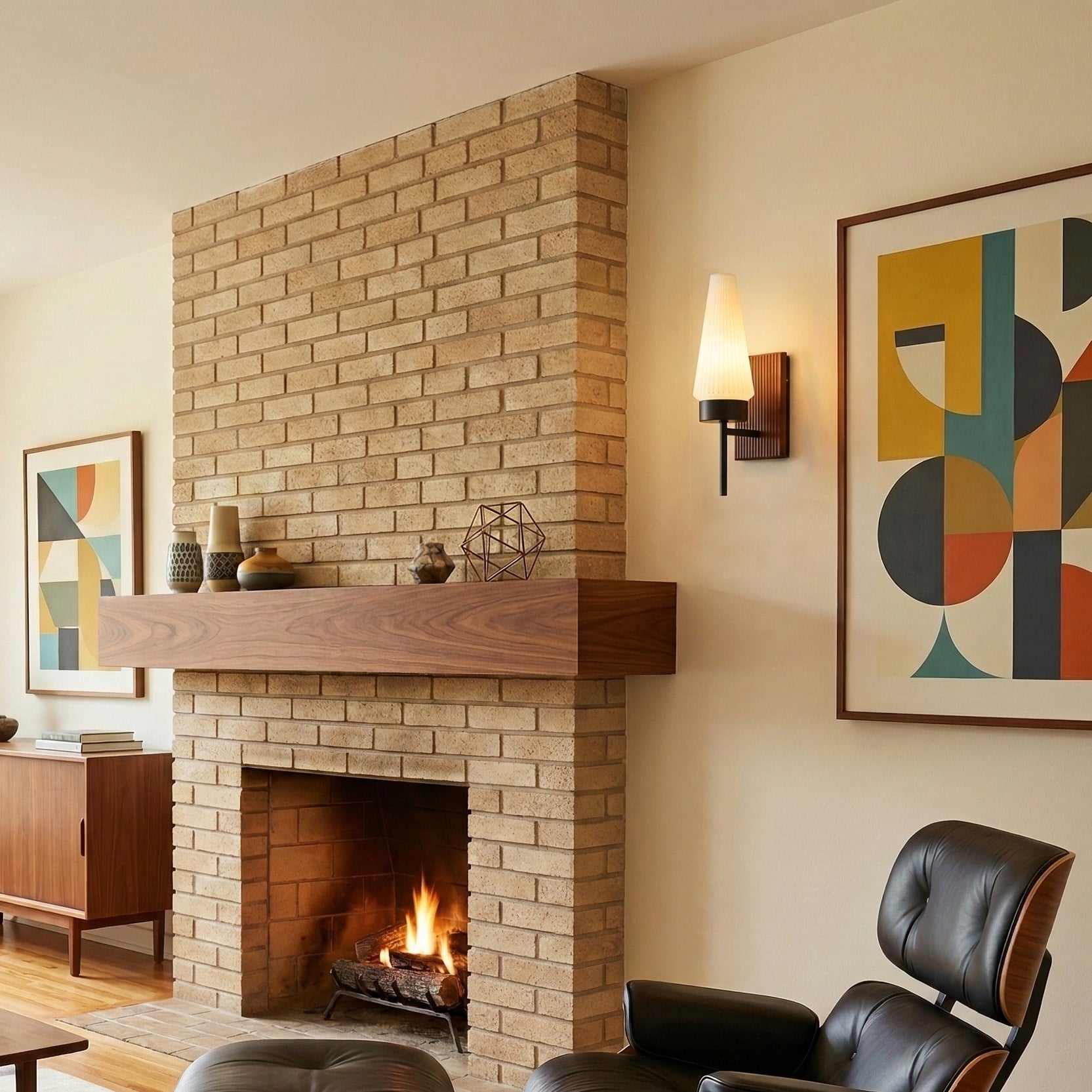 Mid-Century Wood & Glass Wall Lamp