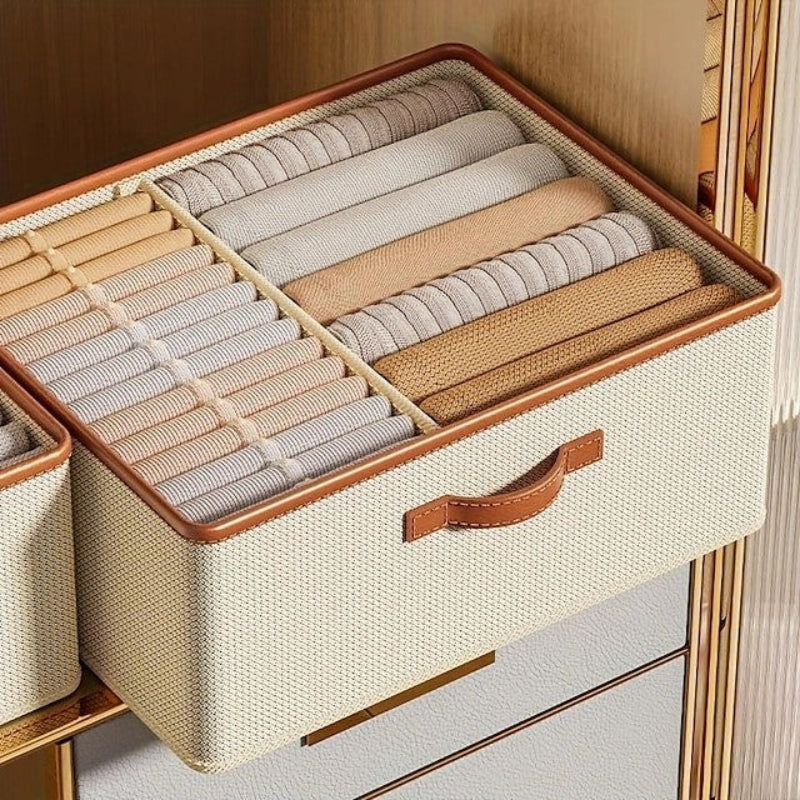 Stackable Storage Bin with Dividers for Closet Organization – Foldable Fabric Storage Container for Clothes and Accessories