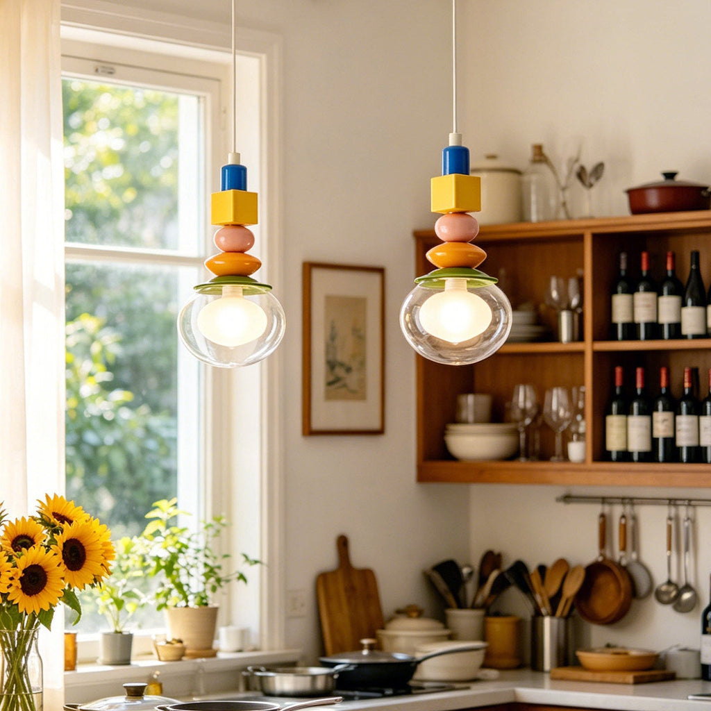 Stacked Geometric Glass Pendant Light, Colorful
