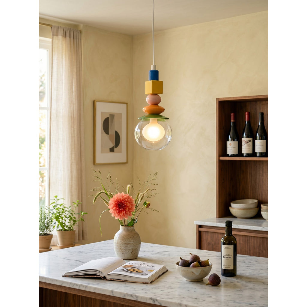 Stacked Geometric Glass Pendant Light, Colorful