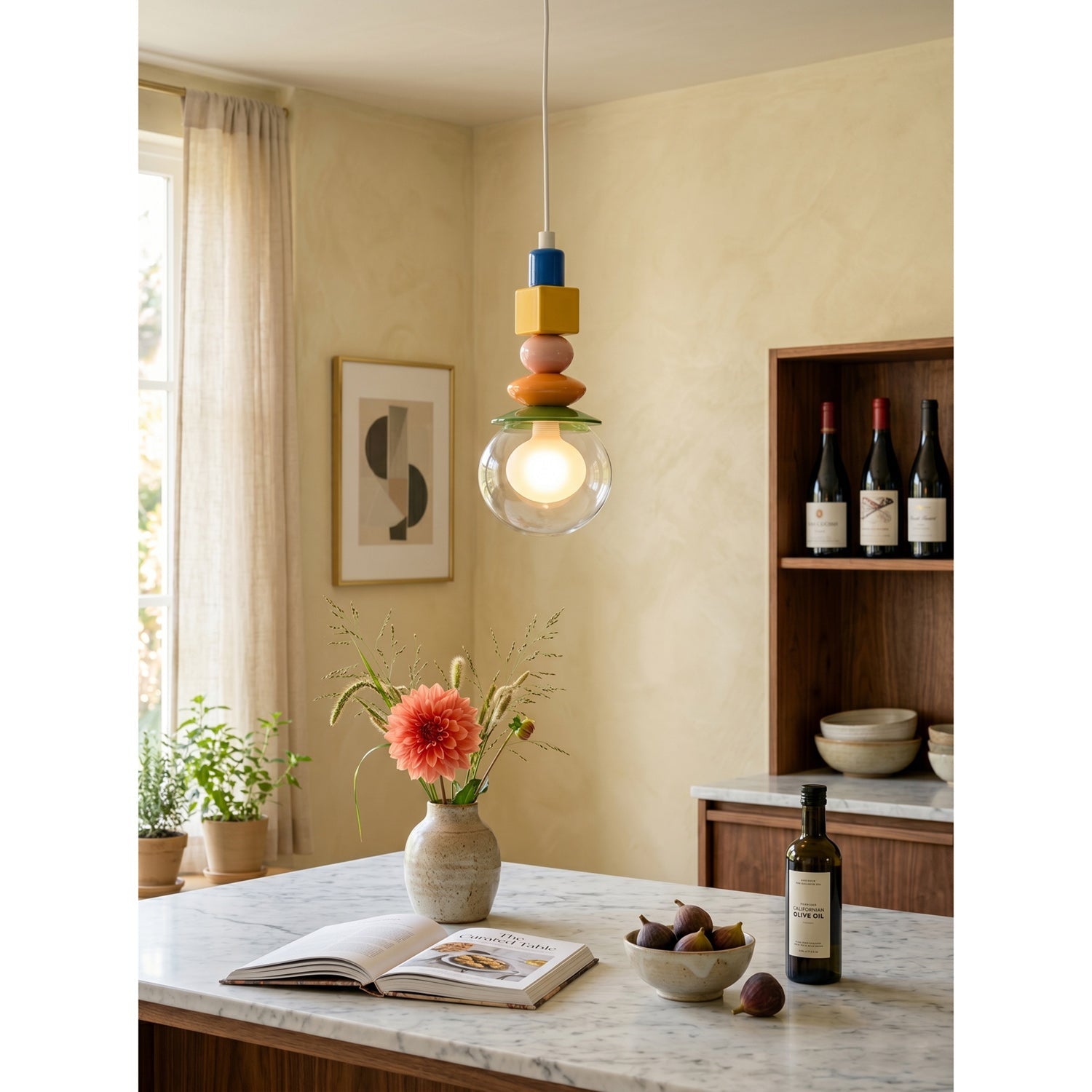 Stacked Geometric Glass Pendant Light, Colorful