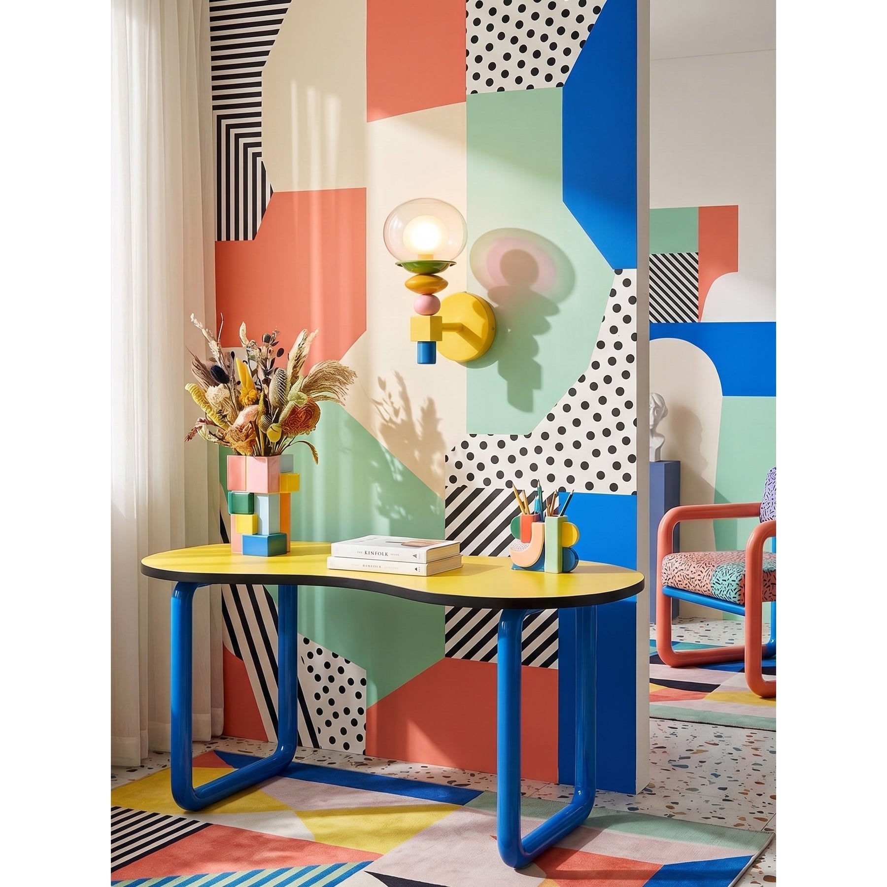 Stacked Geometric Glass Wall Sconce, Colorful