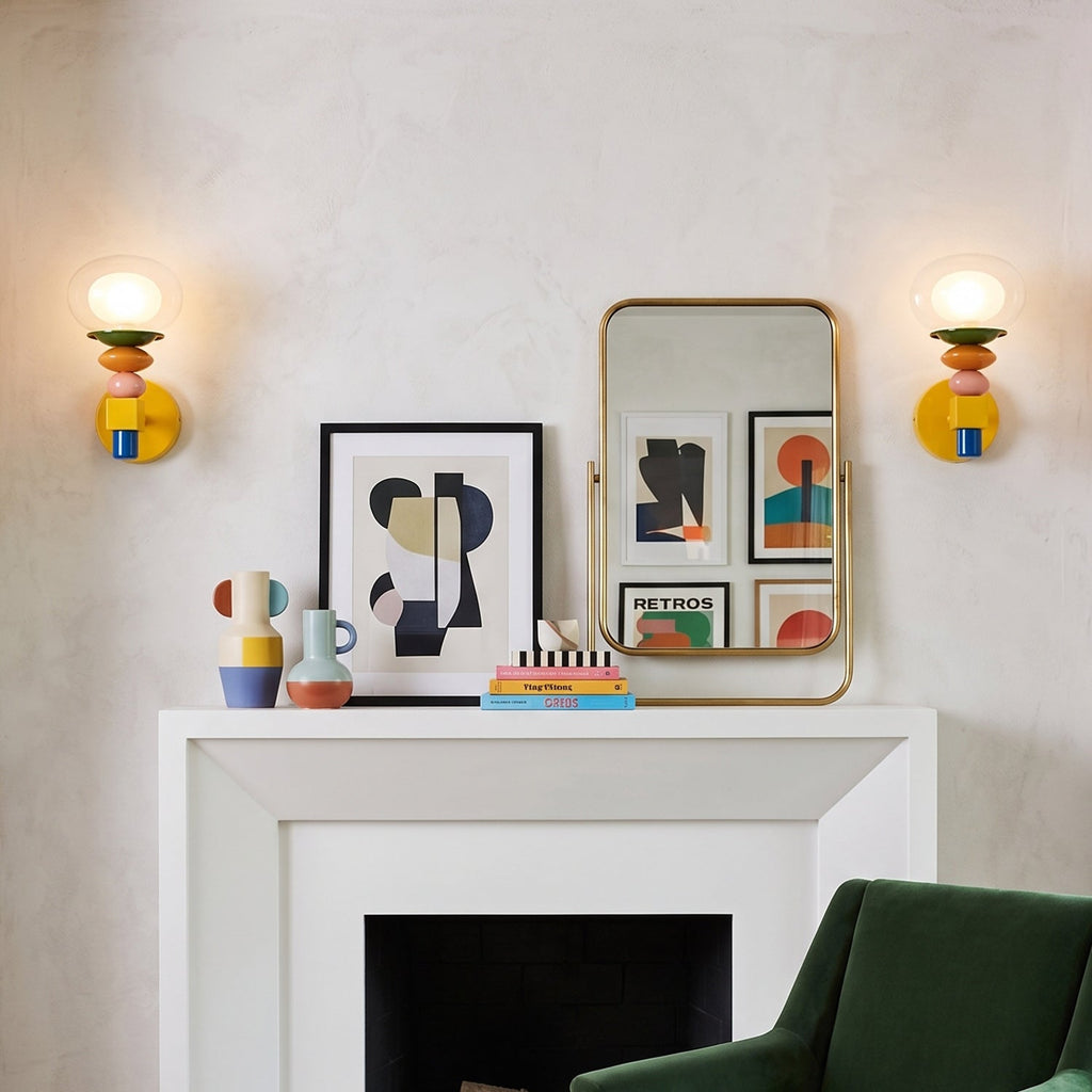 Stacked Geometric Glass Wall Sconce, Colorful