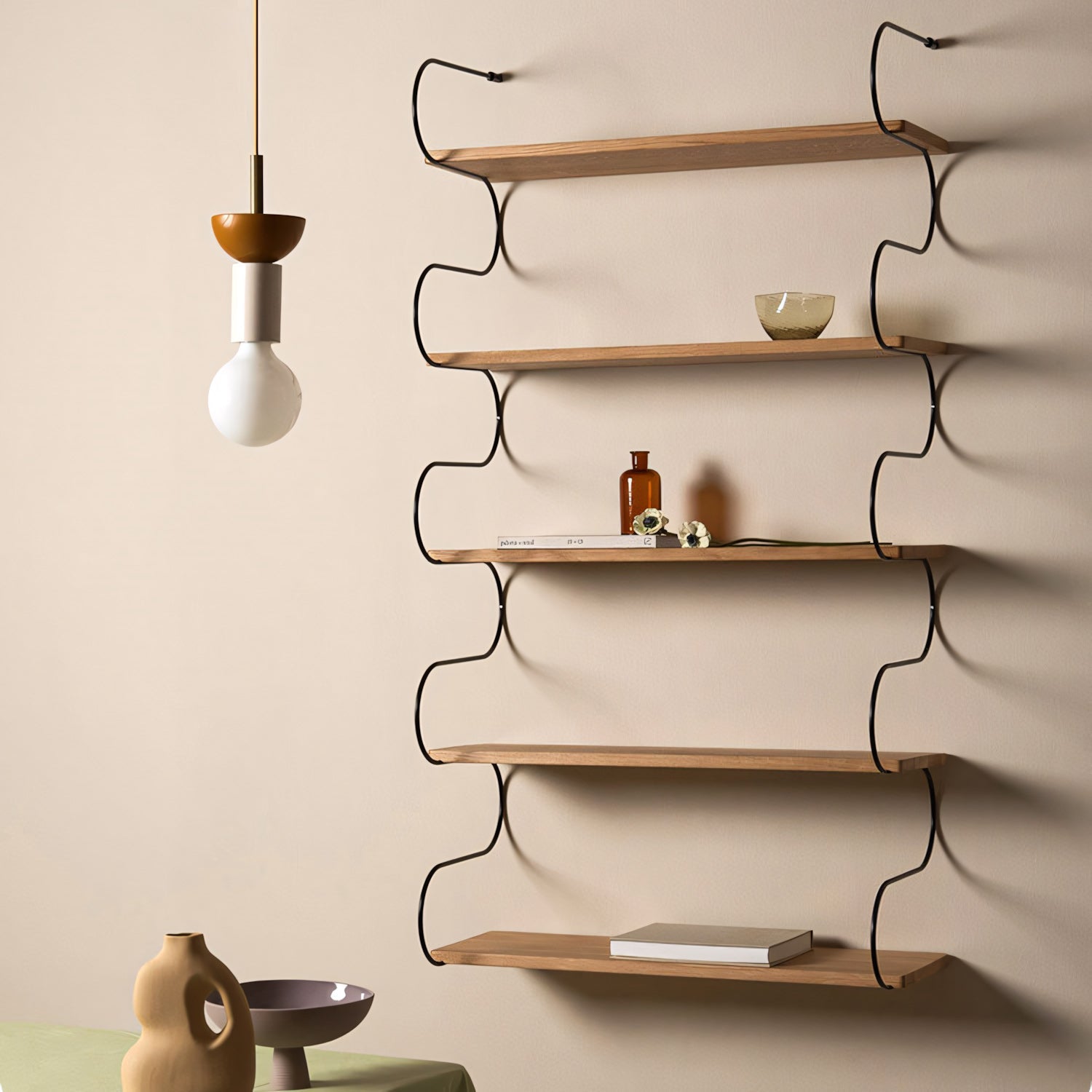 Stacked Wood Pendant Lamp, Mid-Century Style