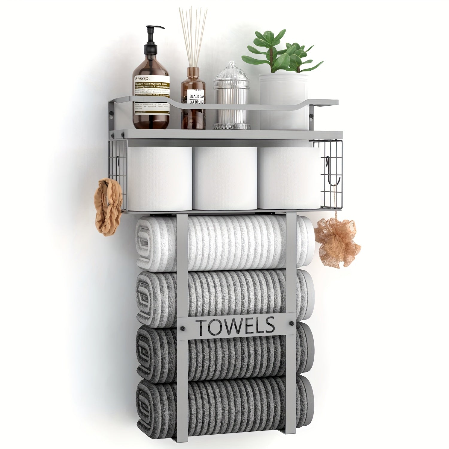 UrbanShelf: Towel Holder for Bathroom – modern wall mount with shelf, decorative & multifunctional for towels & bathroom textiles