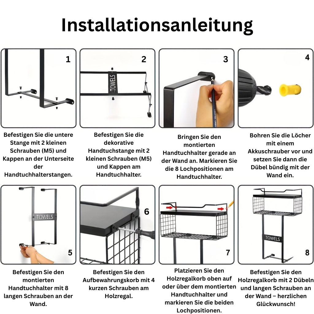 UrbanShelf: Towel Holder for Bathroom – modern wall mount with shelf, decorative & multifunctional for towels & bathroom textiles