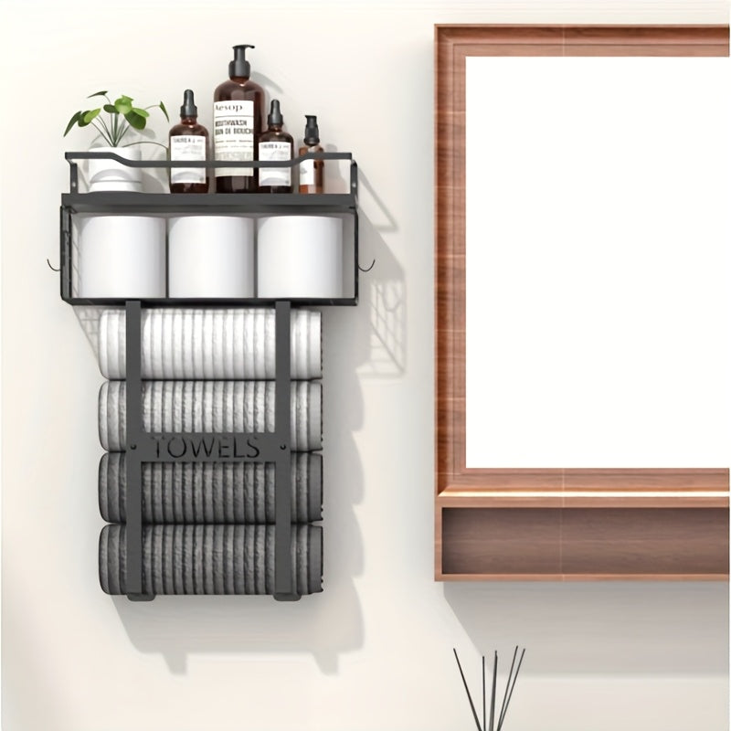 UrbanShelf: Towel Holder for Bathroom – modern wall mount with shelf, decorative & multifunctional for towels & bathroom textiles