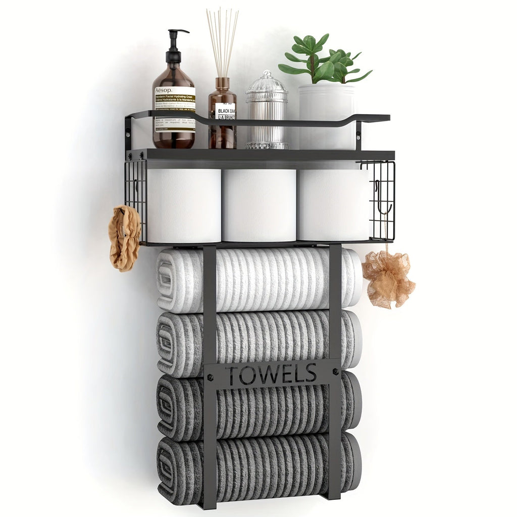 UrbanShelf: Towel Holder for Bathroom – modern wall mount with shelf, decorative & multifunctional for towels & bathroom textiles