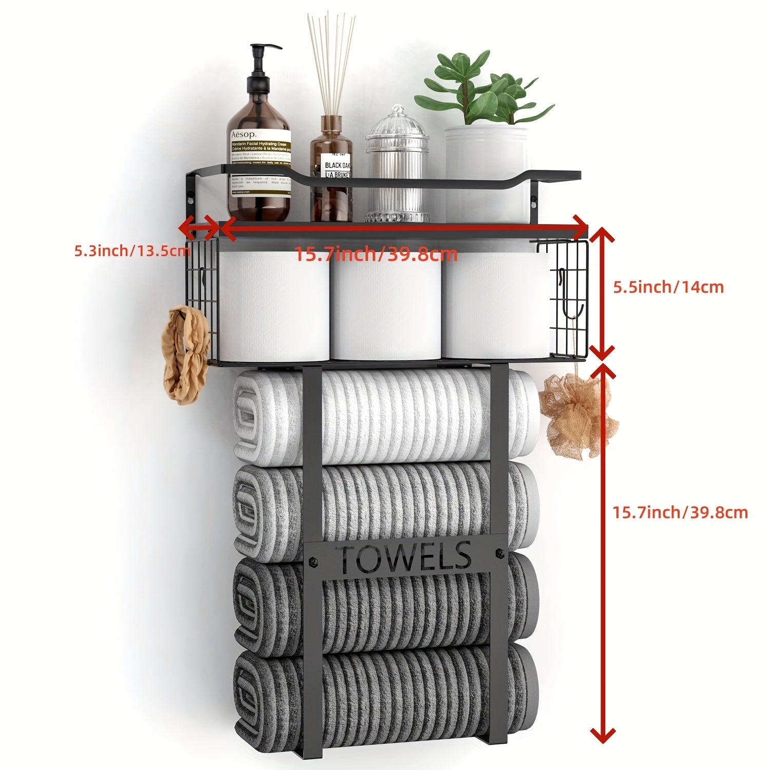 UrbanShelf: Towel Holder for Bathroom – modern wall mount with shelf, decorative & multifunctional for towels & bathroom textiles