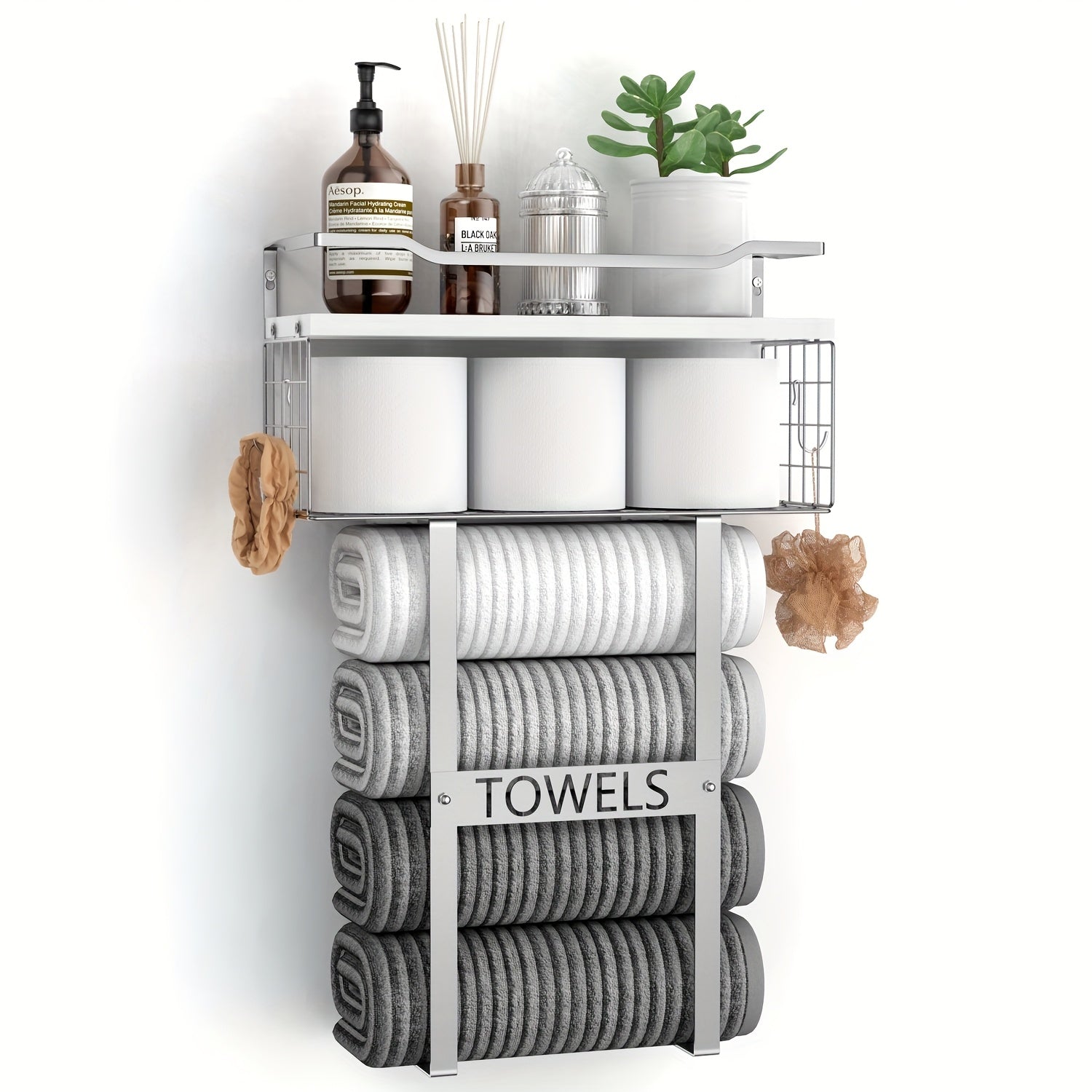 UrbanShelf: Towel Holder for Bathroom – modern wall mount with shelf, decorative & multifunctional for towels & bathroom textiles