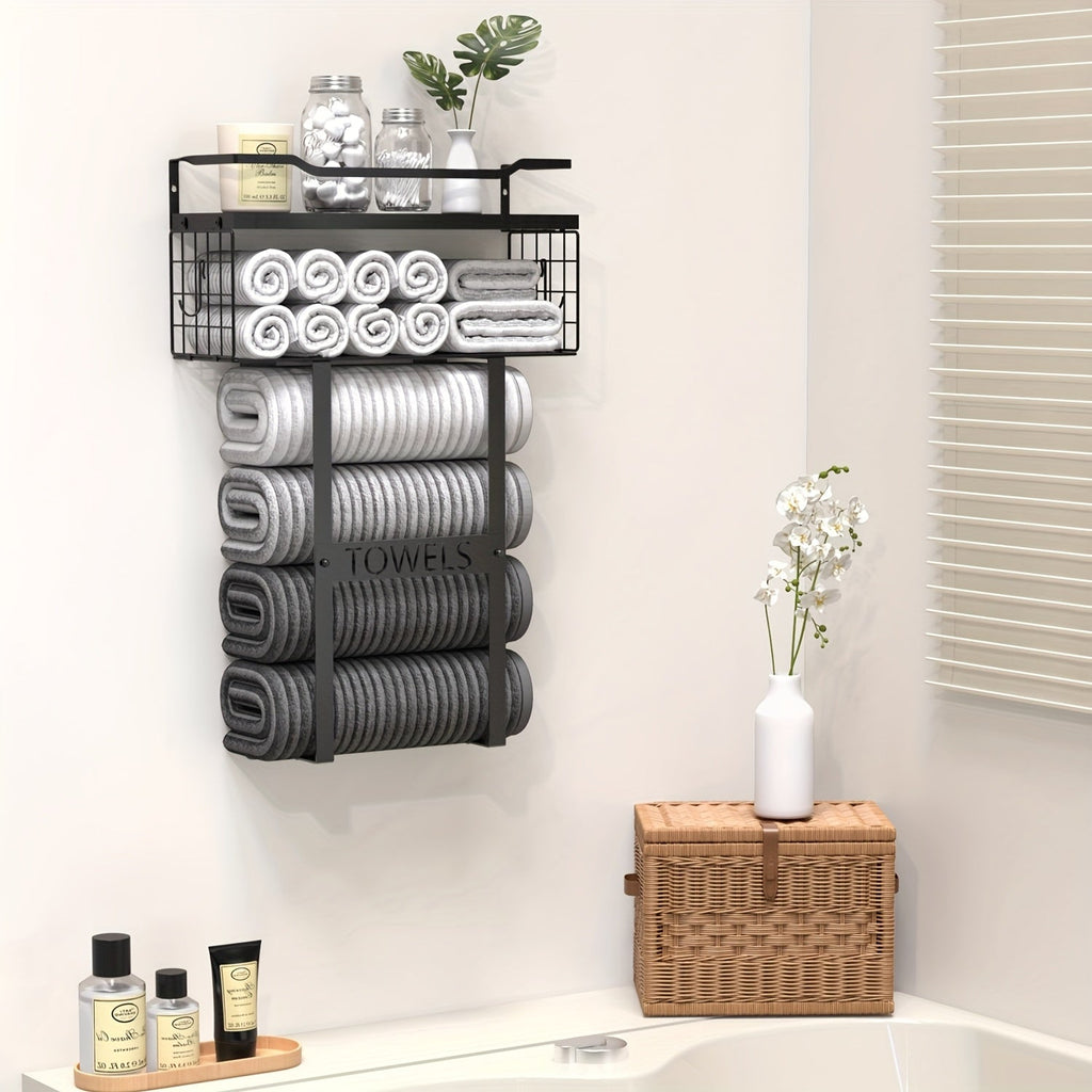 UrbanShelf: Towel Holder for Bathroom – modern wall mount with shelf, decorative & multifunctional for towels & bathroom textiles