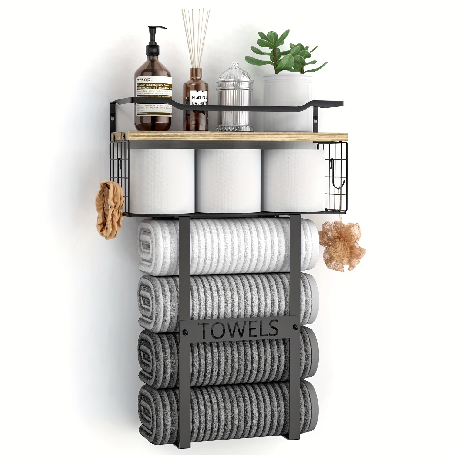 UrbanShelf: Towel Holder for Bathroom – modern wall mount with shelf, decorative & multifunctional for towels & bathroom textiles