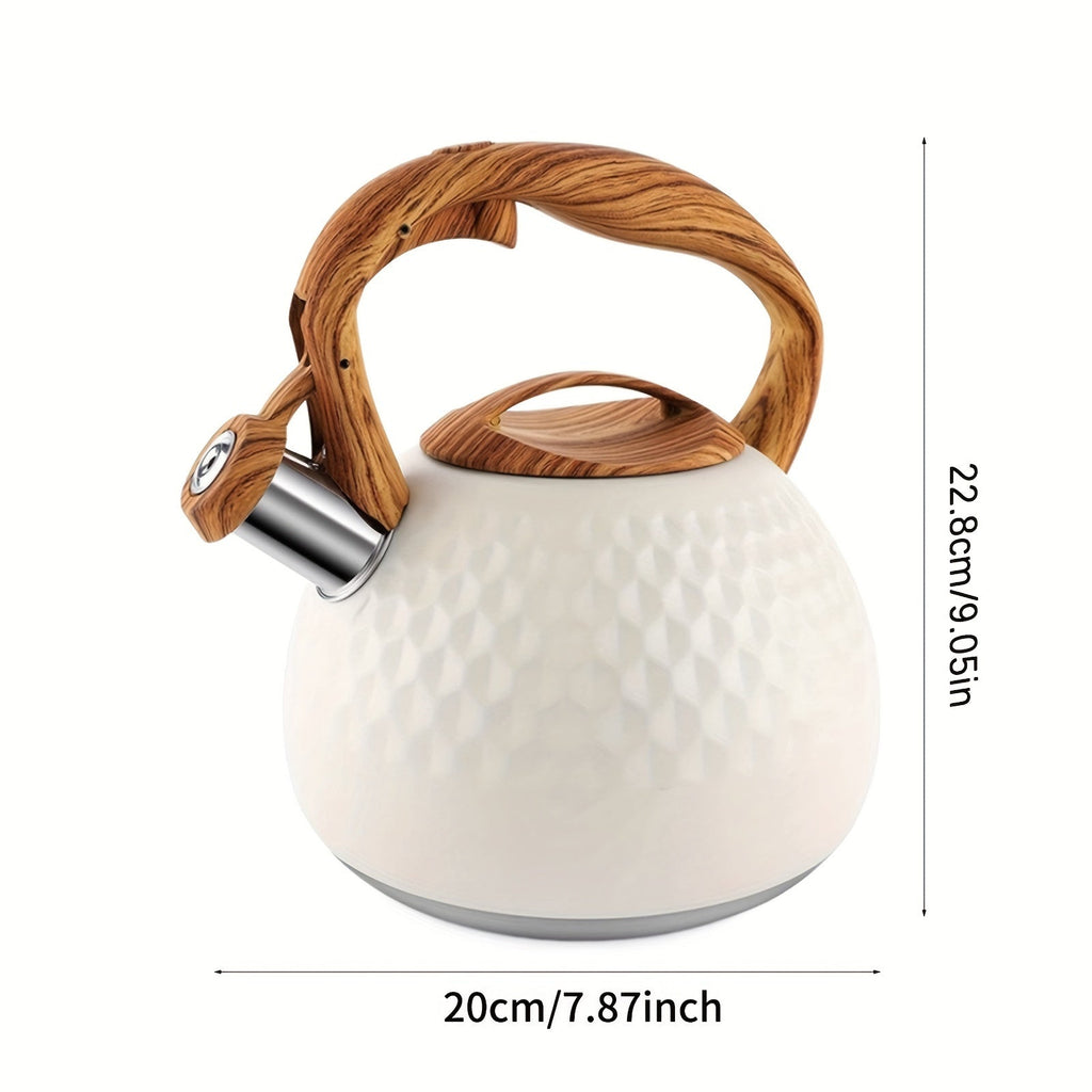Steel Whisper: Large Stainless Steel Kettle with Whistle & Classic Wood Design – for Kitchen & Camping